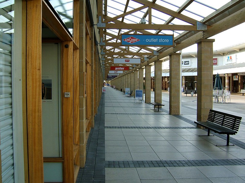 Shop fronts in an outdoor mall