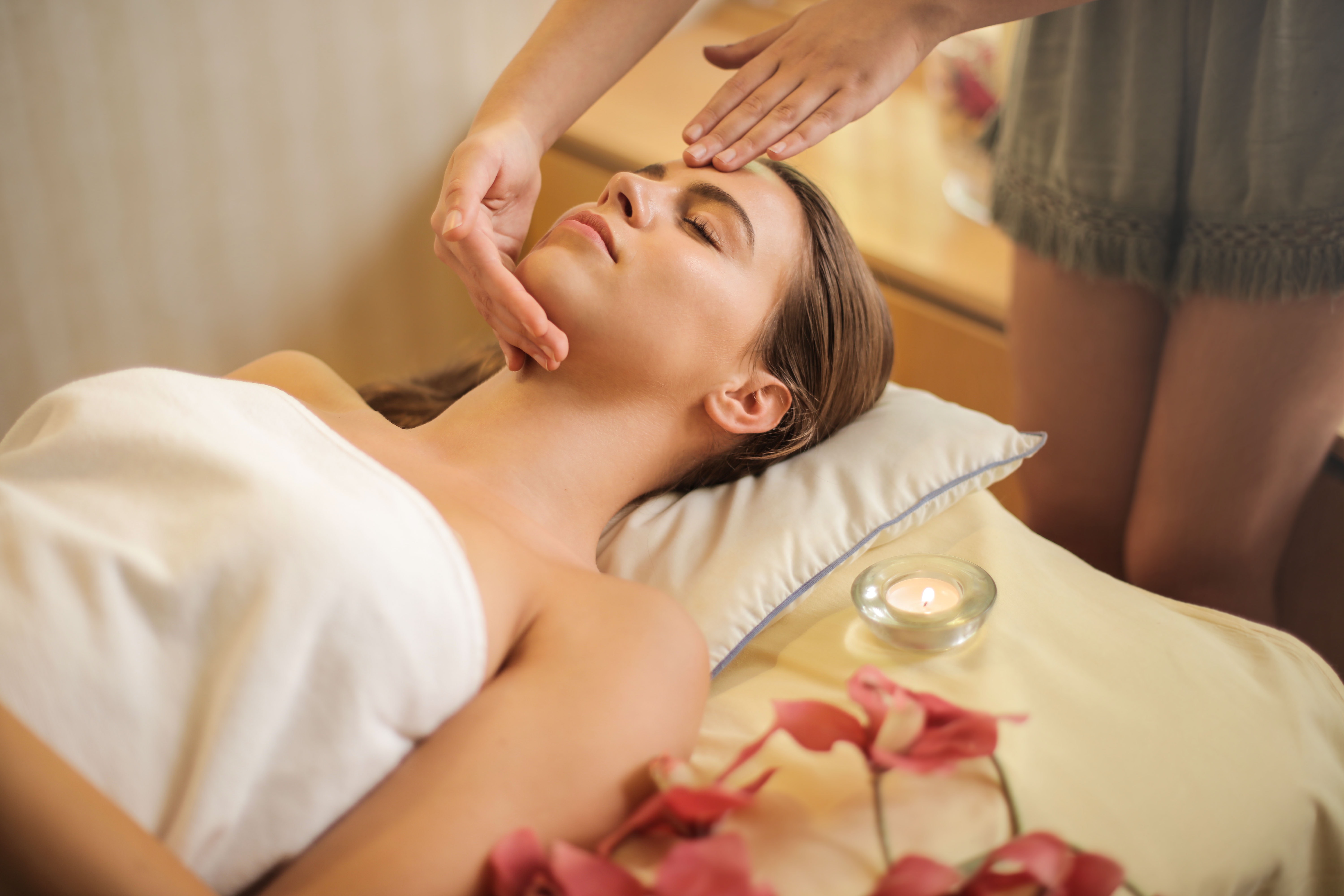 Woman receiving a face massage