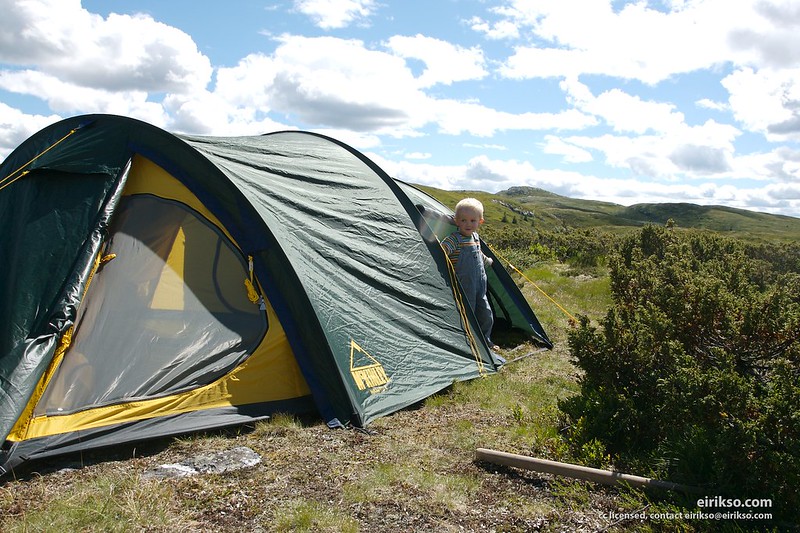 A tent in rolling hills